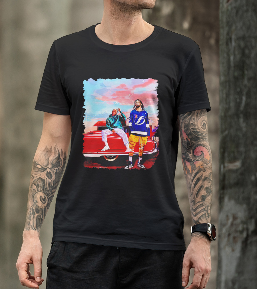 J Cole And Kendrick Lamar Concert With Retro Car And Tampa Bay Lightning Jersey T-Shirt