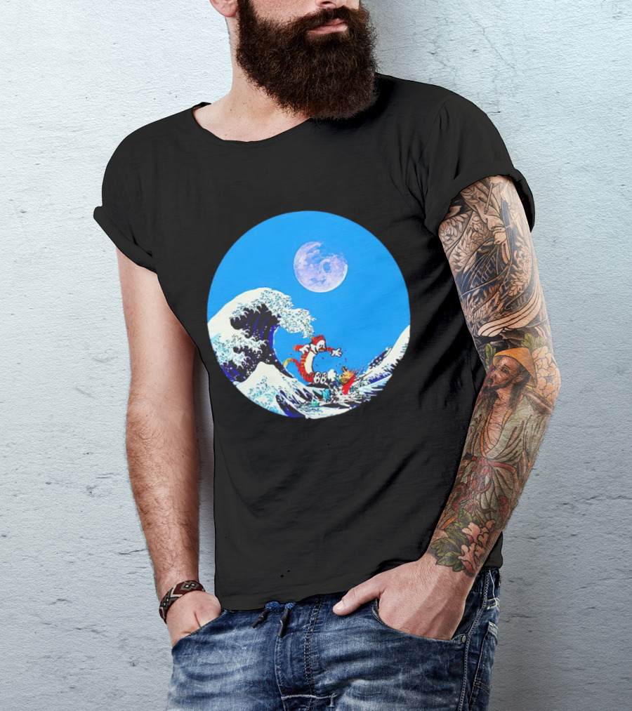 Calvin And Hobbes Lovers Great Wave Moon Adventure T-Shirt