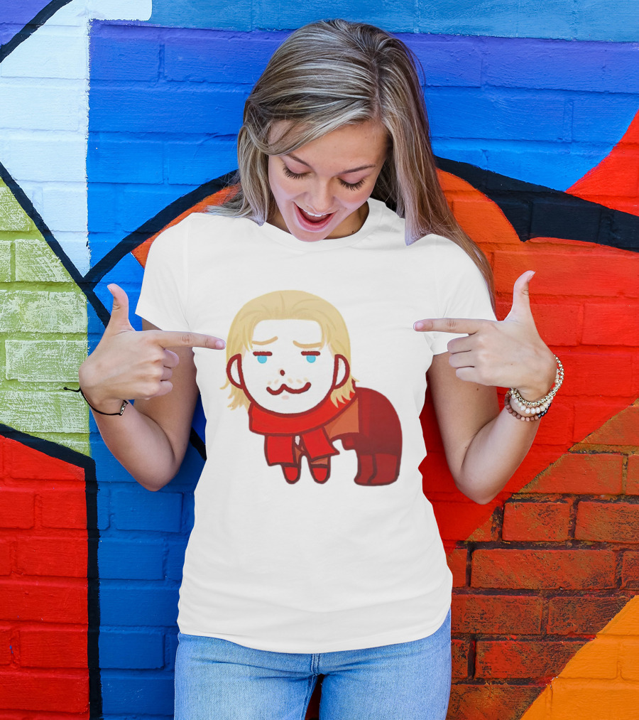 Ocelot Creature Blonde Character In Red Scarf And Outift T-Shirt