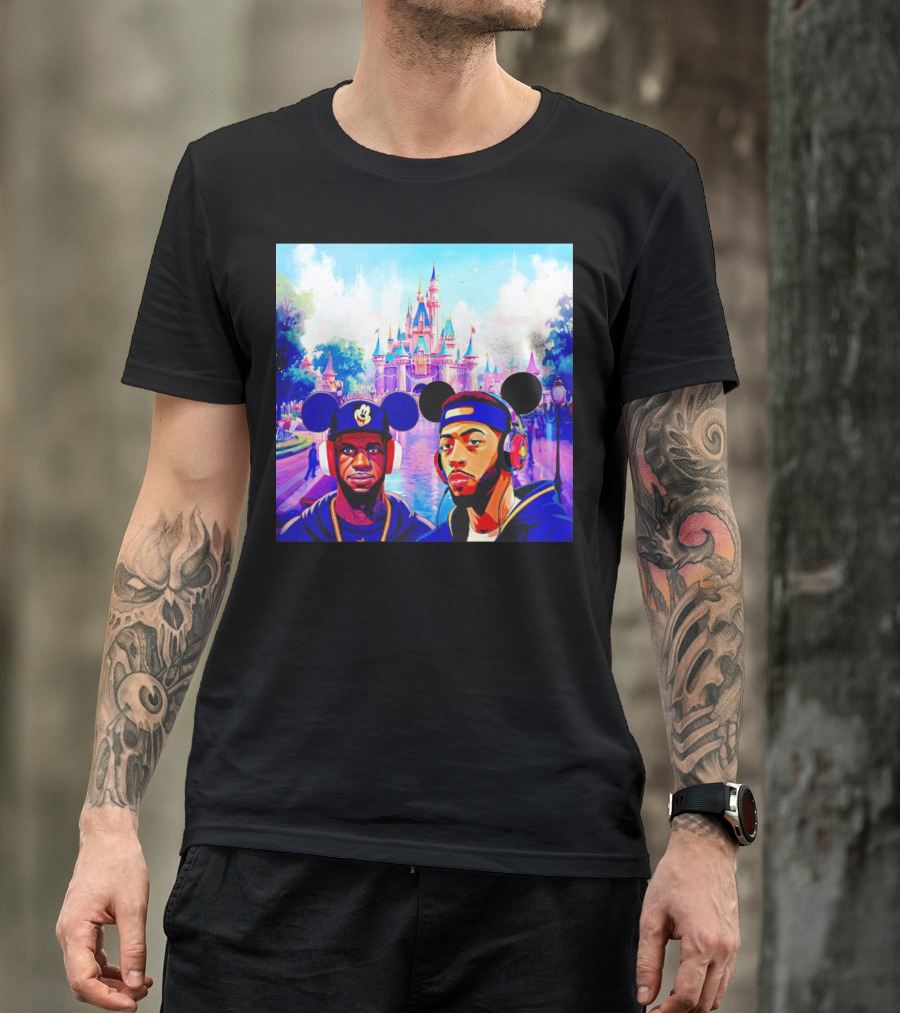 Lebron James And Anthony Davis Disneyland Mickey Mouse Ear Headphones Lakers Basketball Fun T-Shirt