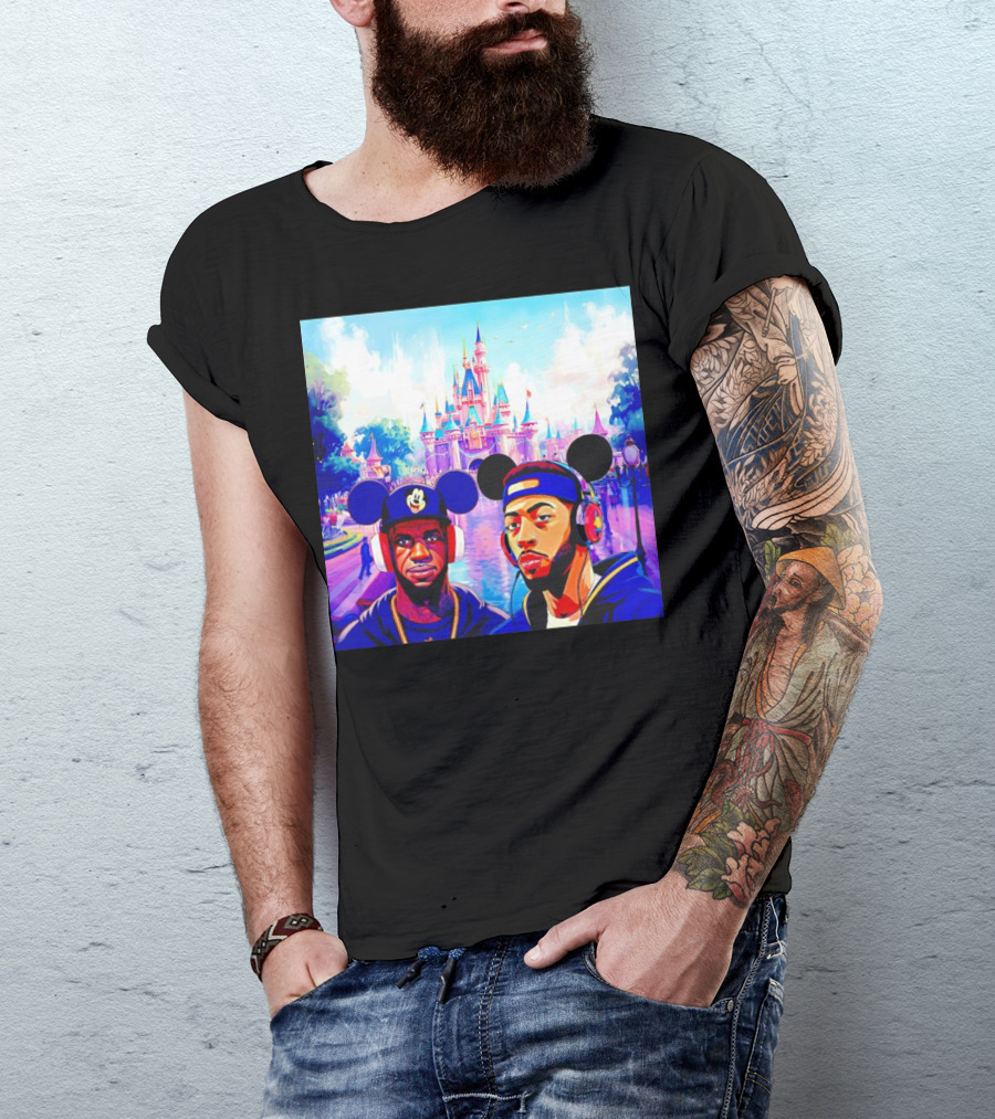 Lebron James And Anthony Davis Disneyland Mickey Mouse Ear Headphones Lakers Basketball Fun T-Shirt