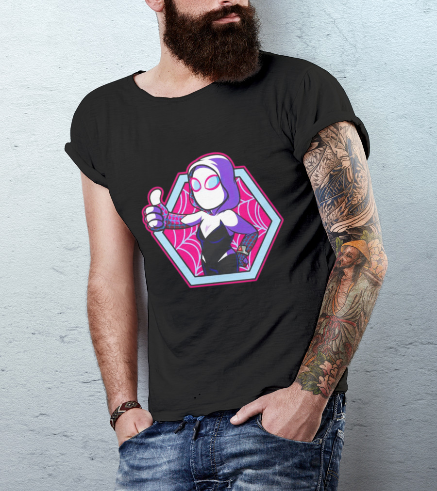 Vault Gwen Thumbs Up Spider-Gwen Hexagon Web Background T-Shirt