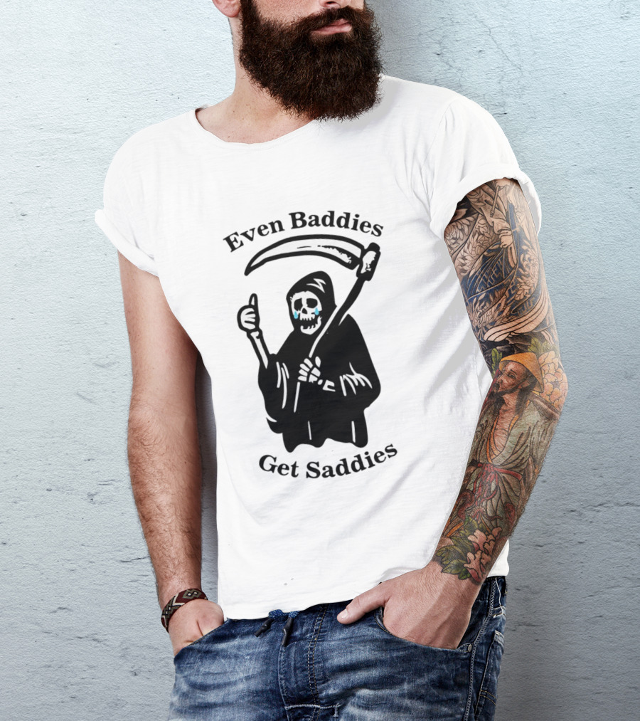 Even Baddies Get Saddies Grim Reaper With Scythe And Thumbs Up T-Shirt