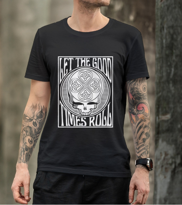 Let The Good Times Roll Skull With Celtic Knot Motif T-Shirt