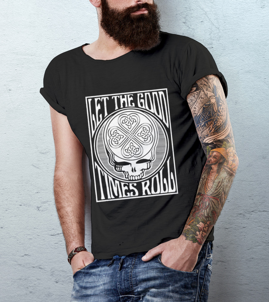 Let The Good Times Roll Skull With Celtic Knot Motif T-Shirt