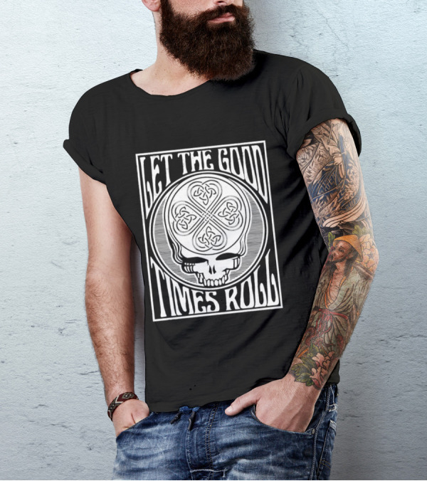 Let The Good Times Roll Skull With Celtic Knot Motif T-Shirt