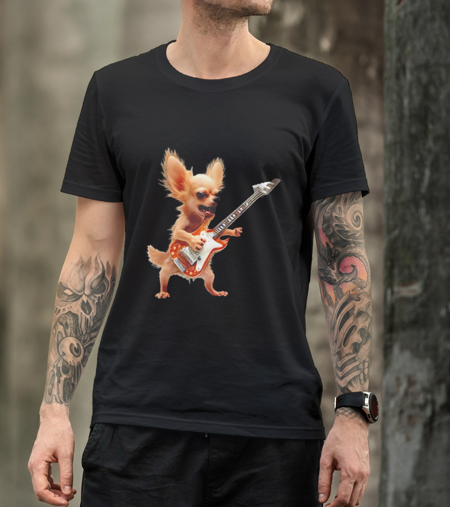 Chihuahua Playing Electric Guitar Rockstar T-Shirt