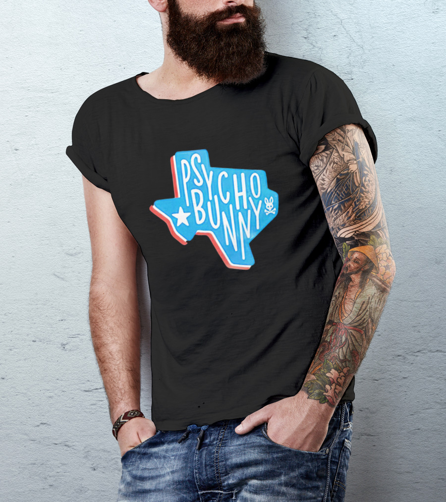 Psycho Bunny Texas State Blue Red Star Skull T-Shirt