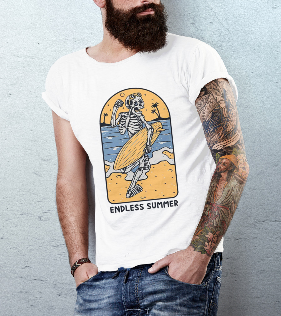 Skeleton Surfer Endless Summer Beach Vibes T-Shirt