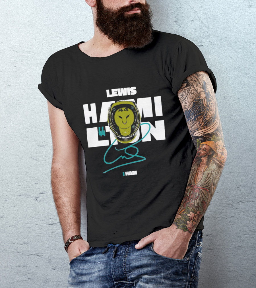 Lewis Hamilton 44 Monster Petronas Helmet Ham Signature T-Shirt