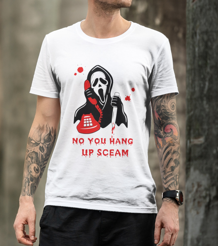 No You Hang Up Sceam Ghost Mask Red Phone Knife T-Shirt
