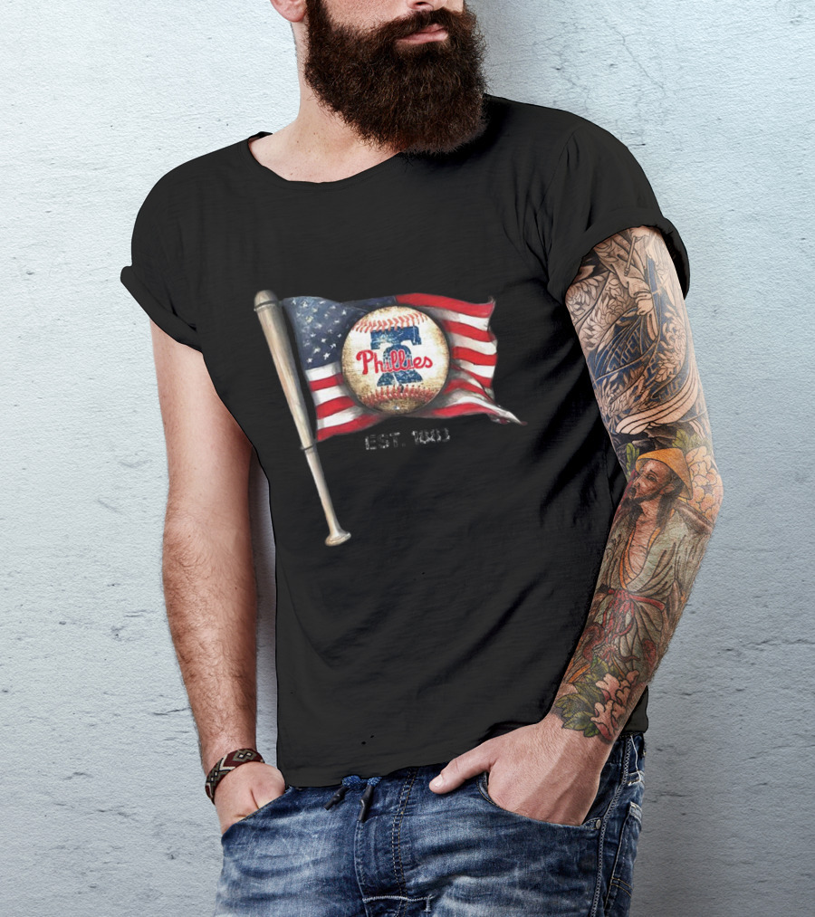 Phillies Est. 1883 American Flag Baseball Bat T-Shirt