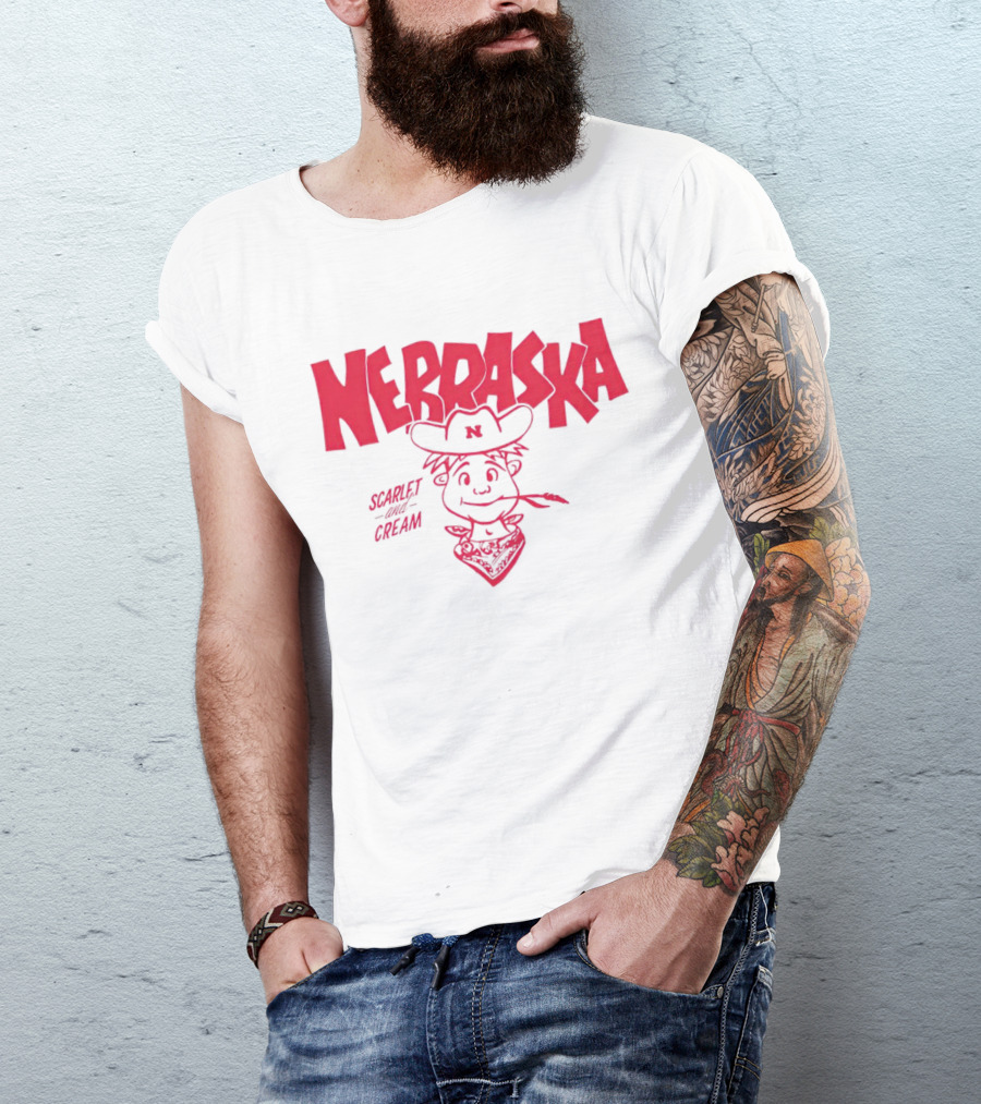 Nebraska Scarlet And Cream Herbie Husker Character T-Shirt