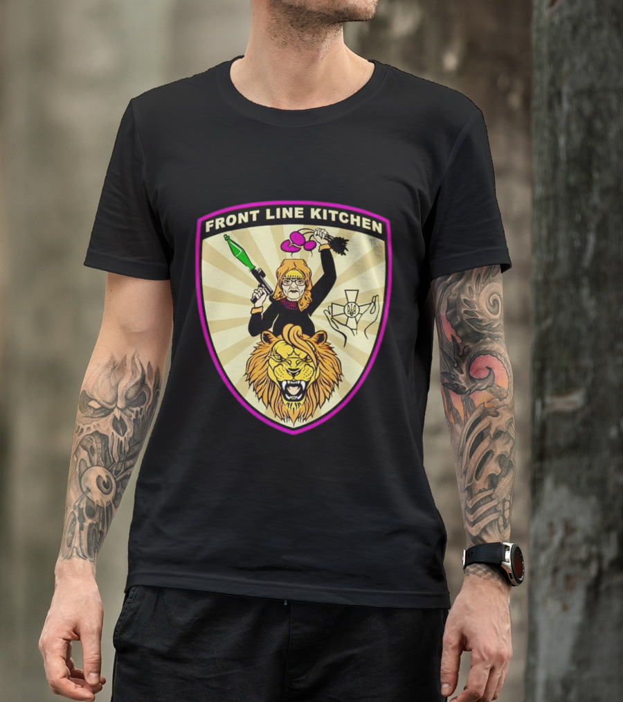 Front Line Kitchen Warrior With Viking Helmet And Lion Emblem T-Shirt