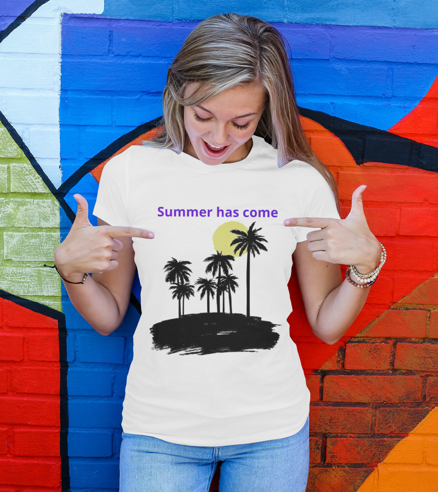 Summer Has Come Tropical Palm Silhouette Moonlit Evening T-Shirt