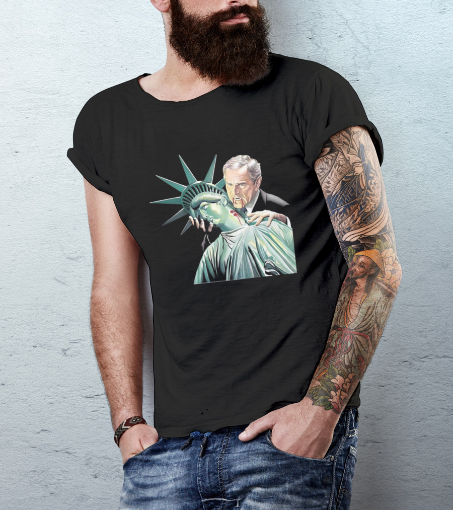 George Bush As Vampire Biting Statue Of Liberty T-Shirt