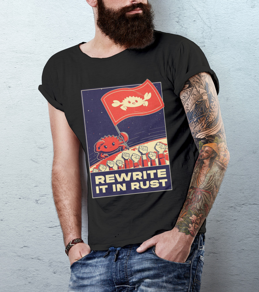 Rewrite It In Rust With Ferris Crab Flag Revolution T-Shirt