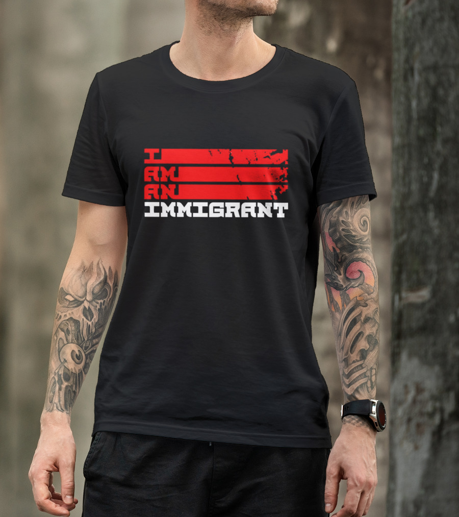 I Am An Immigrant Bold Red Stripes Empowerment T-Shirt