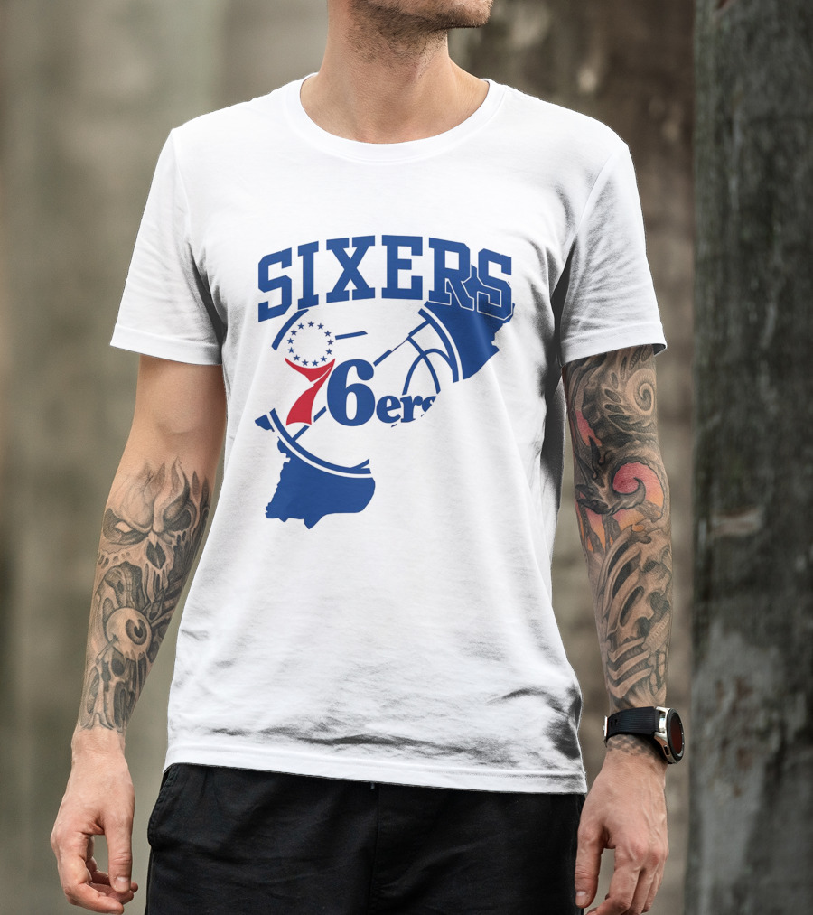 Philadelphia Sixers 76ers Map Basketball Pennsylvania Shape T-Shirt