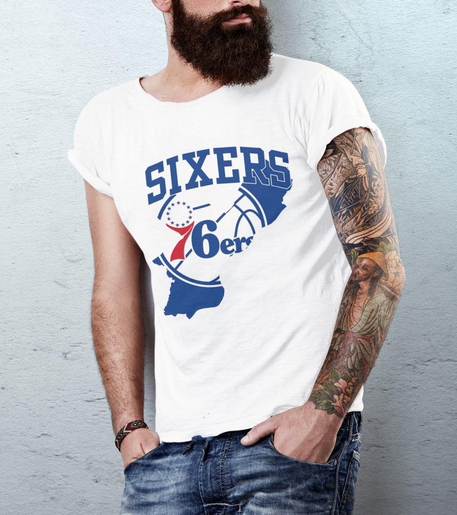 Philadelphia Sixers 76ers Map Basketball Pennsylvania Shape T-Shirt