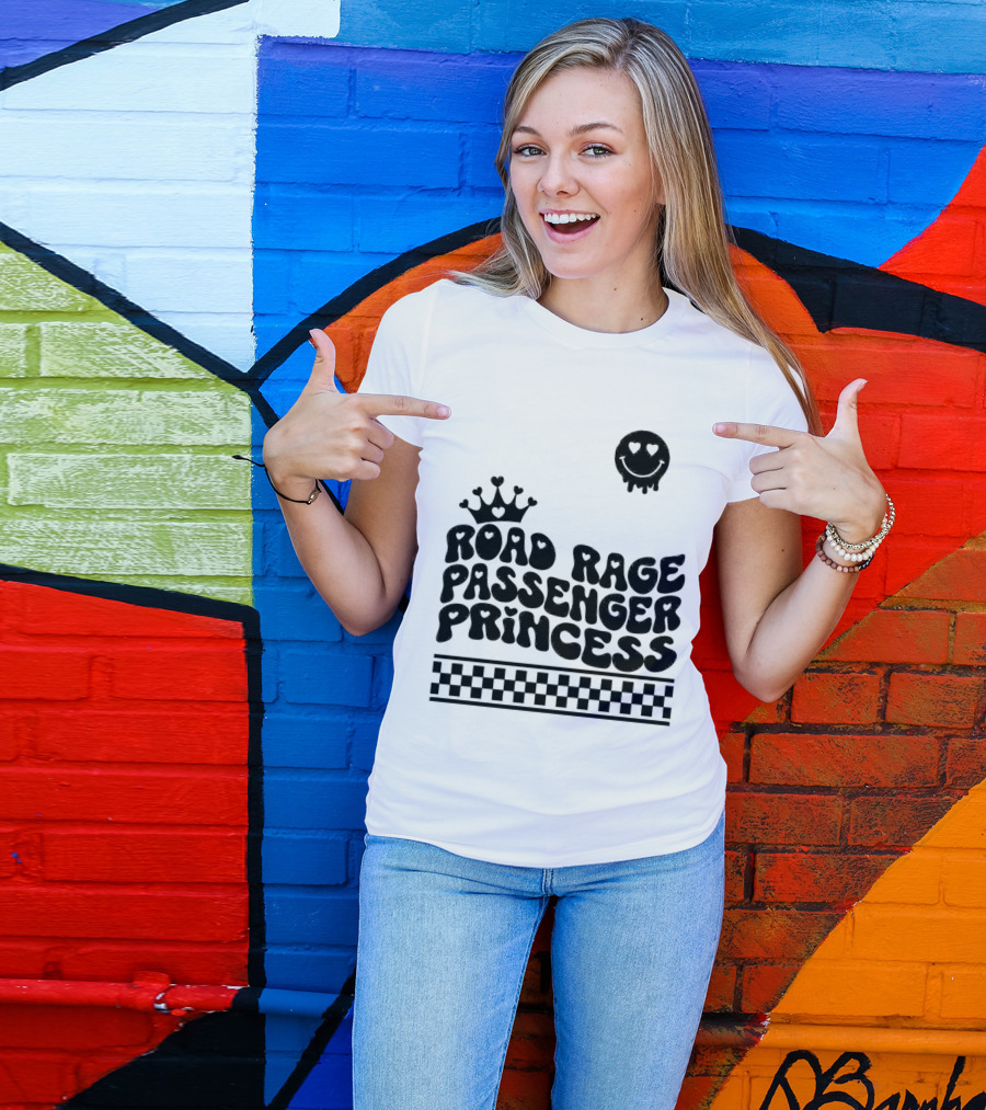 Road Rage Passenger Princess Crown Heart Smile Checkered T-Shirt