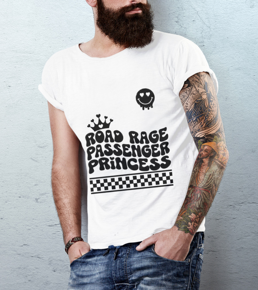 Road Rage Passenger Princess Crown Heart Smile Checkered T-Shirt