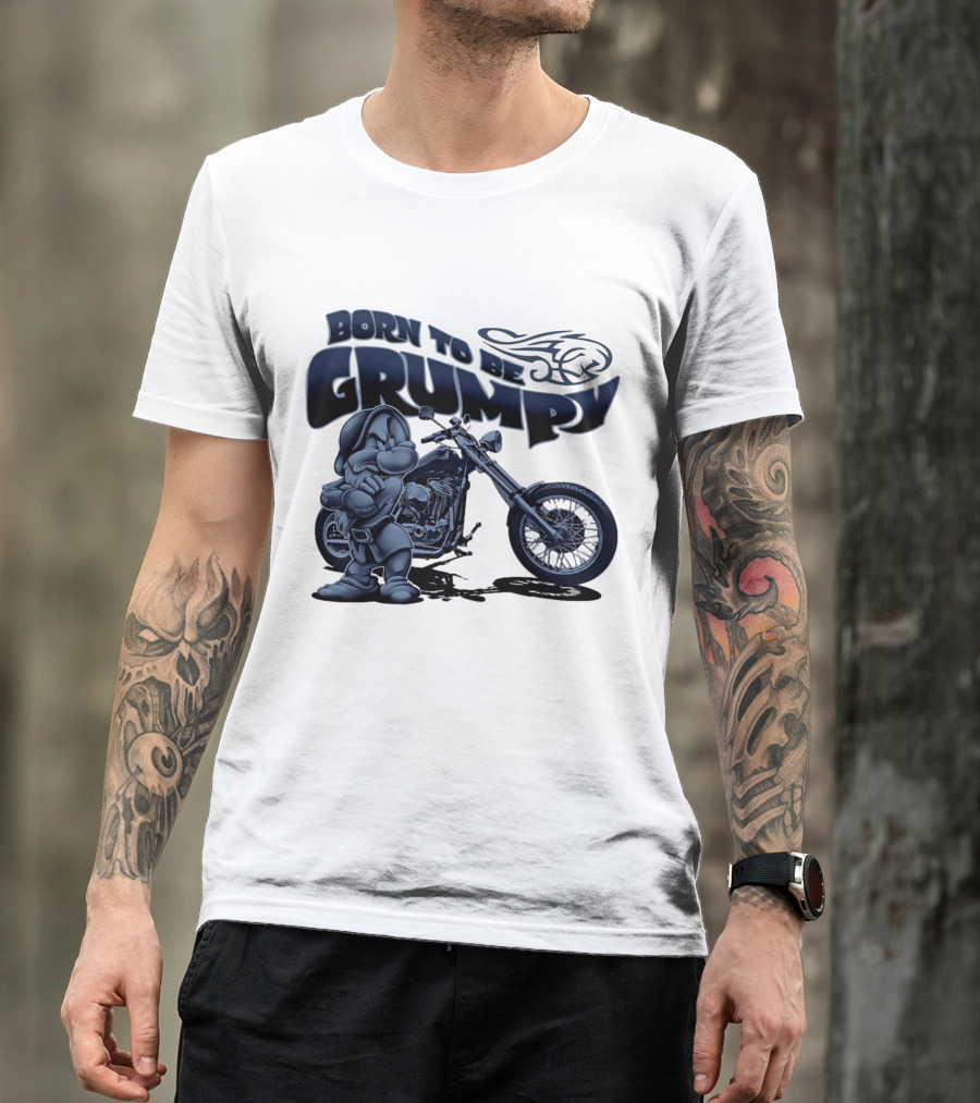 Born To Be Grumpy Motorcycle With Character And Chopper T-Shirt