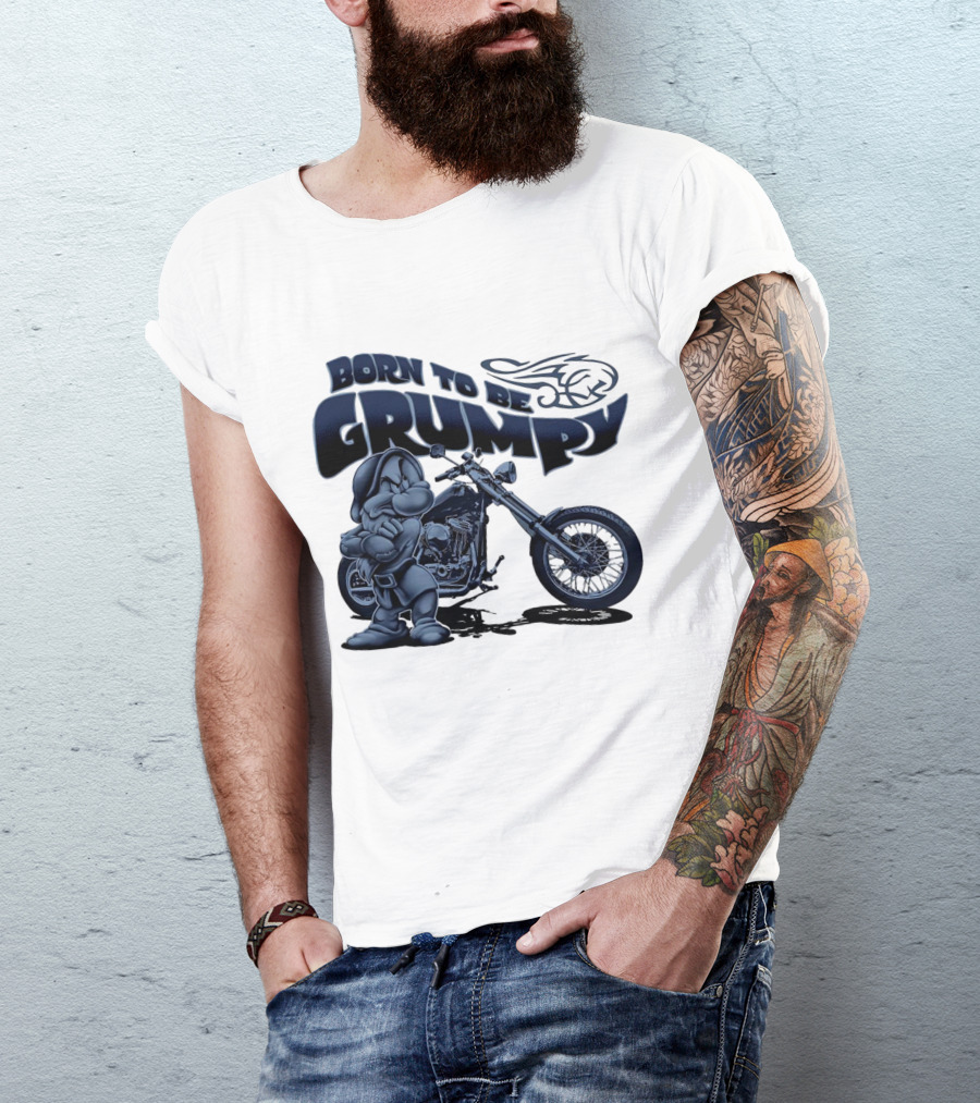 Born To Be Grumpy Motorcycle With Character And Chopper T-Shirt