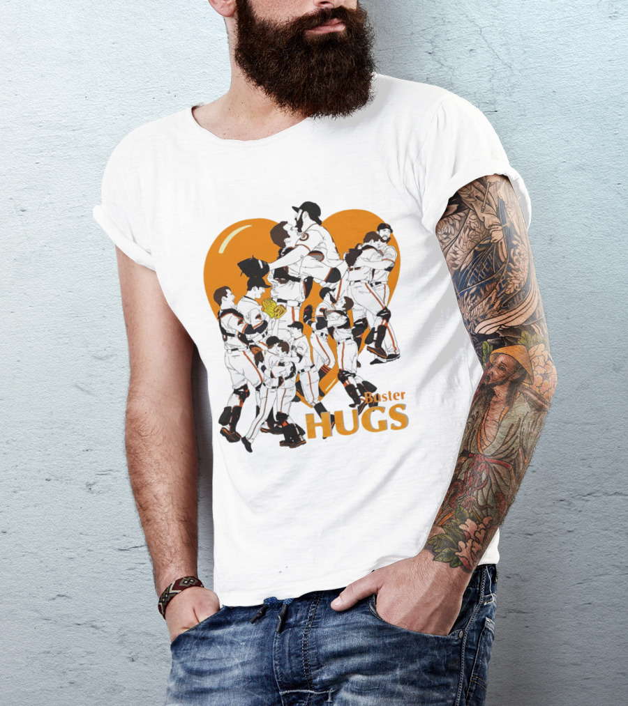 Buster Hugs San Francisco Giants Orange Heart Players Embrace T-Shirt