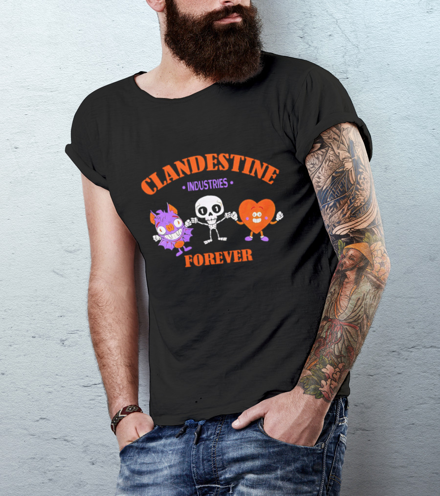 Clandestine Industries Forever Skeleton Bat Heart Characters T-Shirt