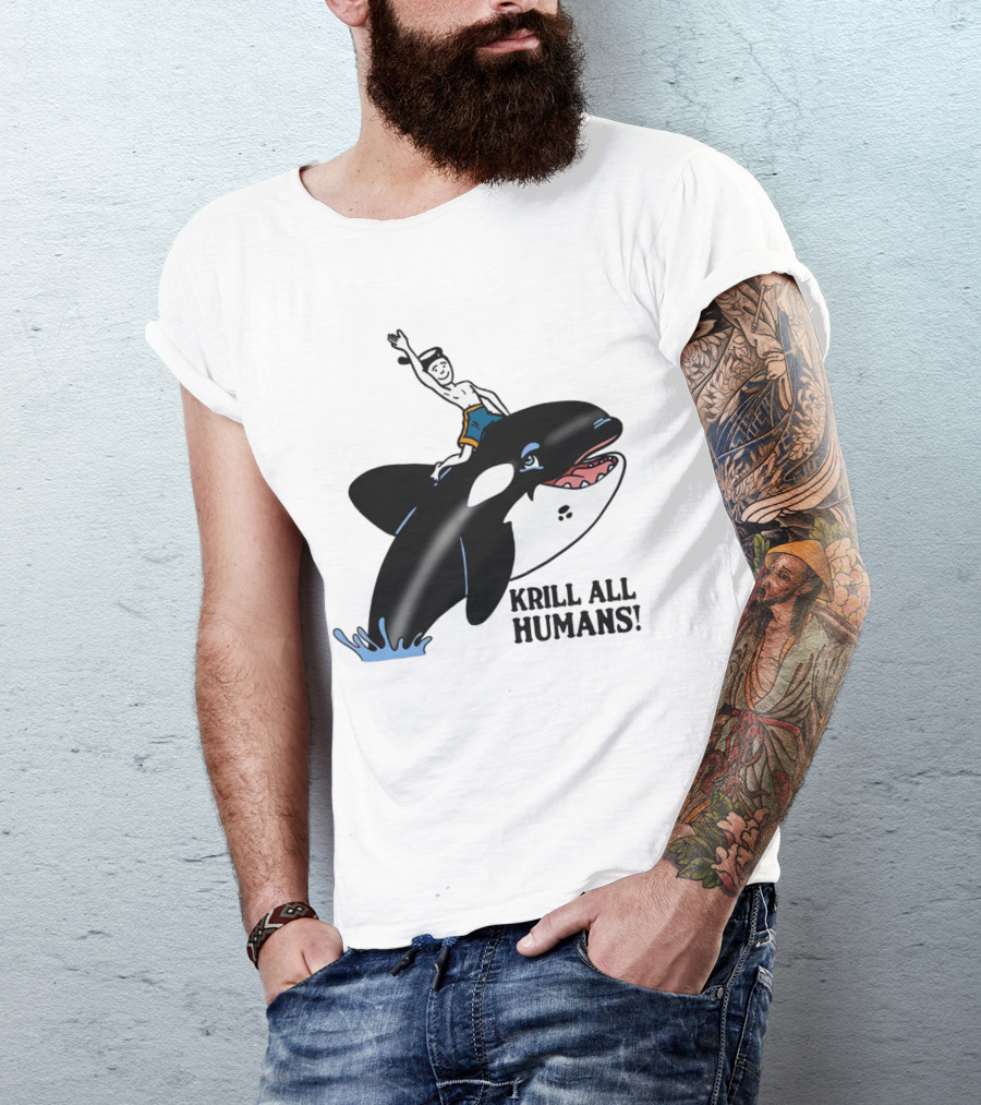 Krill All Humans Orca Rider Sailor Cartoon T-Shirt