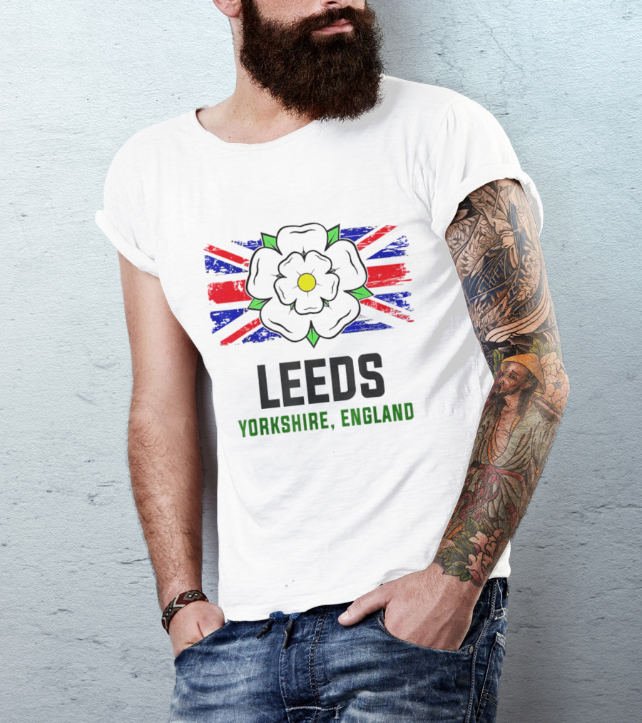 Leeds Yorkshire England Black Rose Union Jack T-Shirt