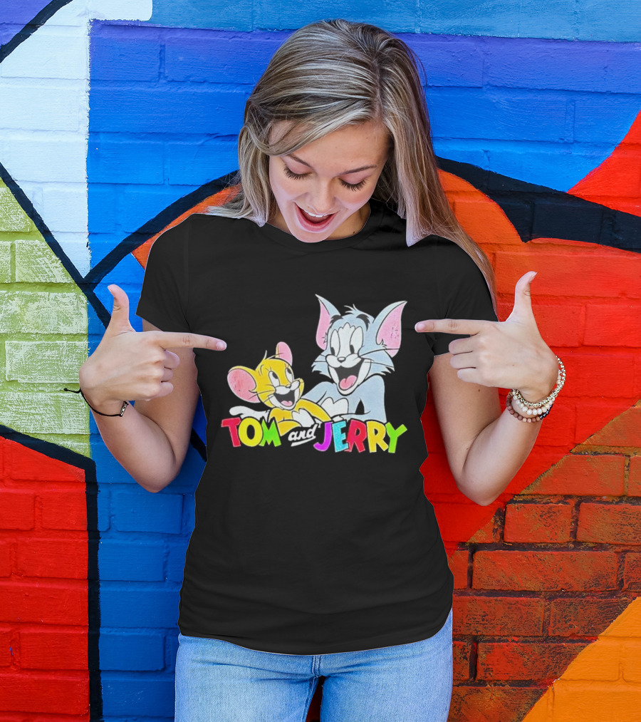Tom And Jerry Colorful Smiling Cartoon Characters T-Shirt