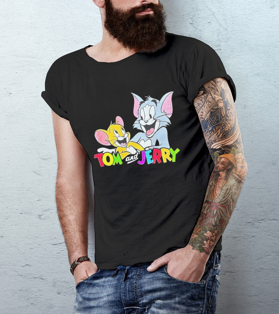 Tom And Jerry Colorful Smiling Cartoon Characters T-Shirt