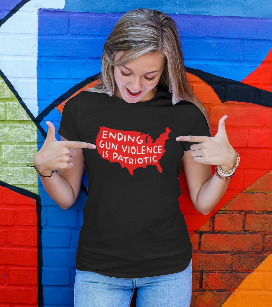 Ending Gun Violence Is Patriotic Red USA Map T-Shirt