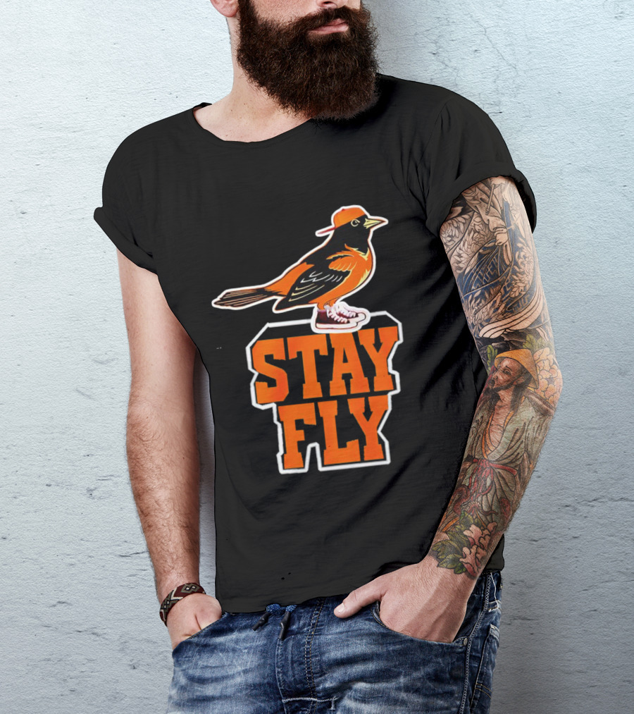 Baltimore Orioles Stay Fly Bird With Sneakers And Cap T-Shirt