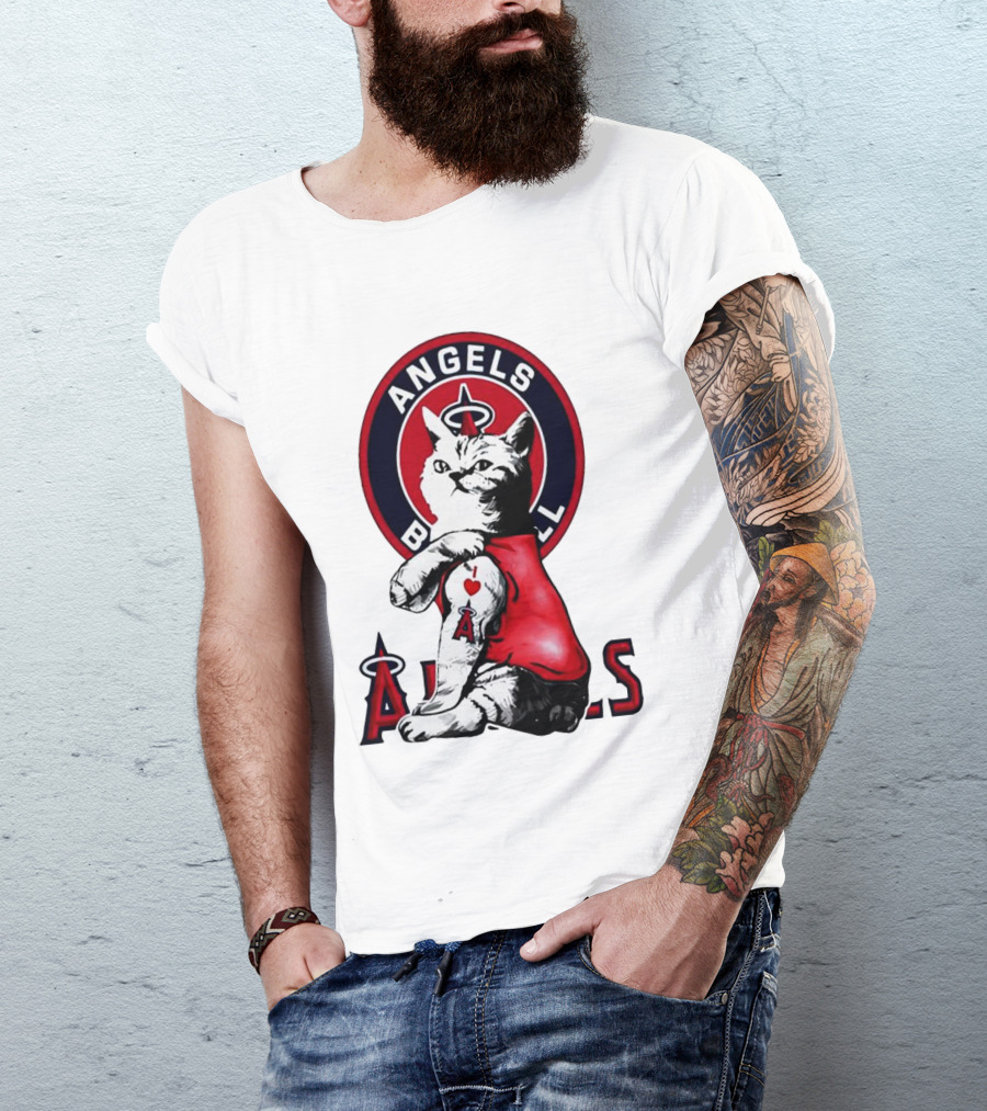 Tattoo Cat Los Angeles Angels Baseball Logo I Love Angels T-Shirt