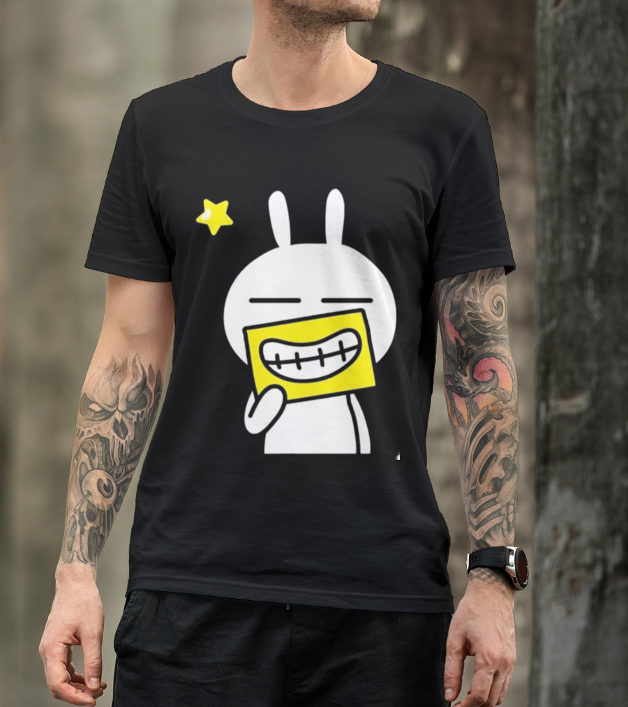 Tuzki Holding Fake Smile Cartoon Character With Star T-Shirt