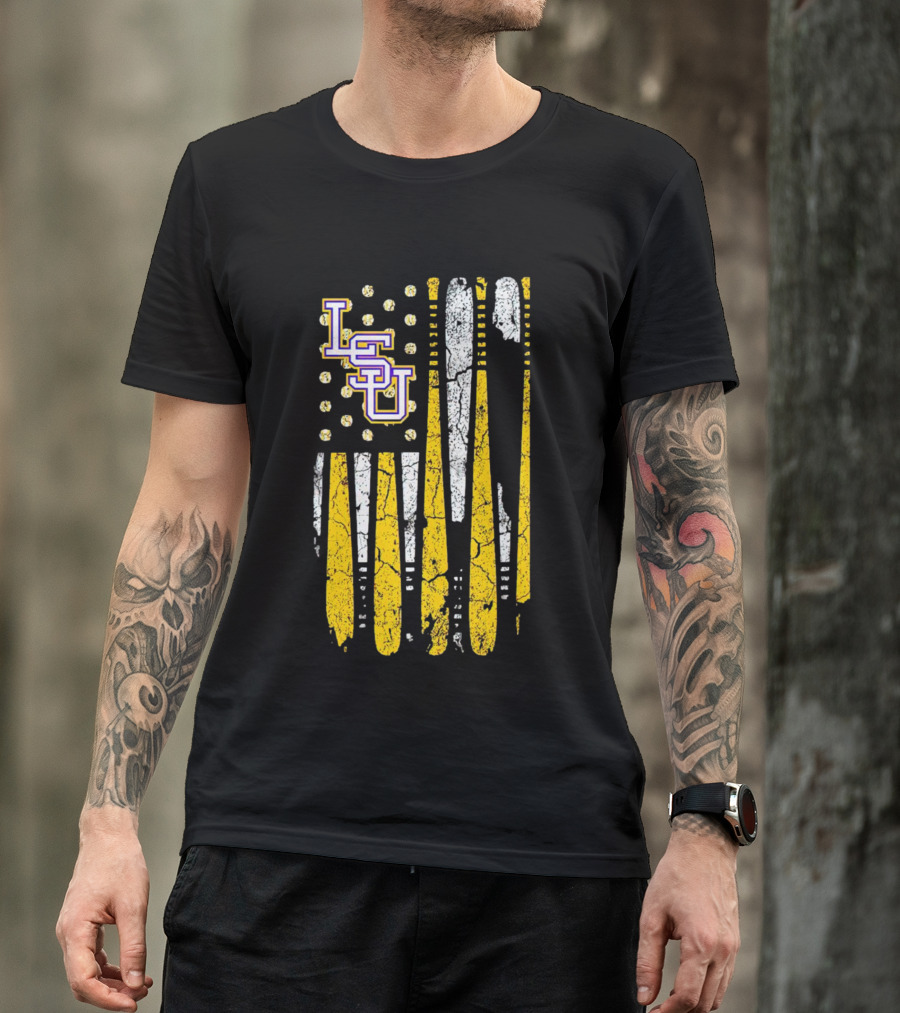 Louisiana State LSU Tigers Baseball Flag America Champ T-Shirt