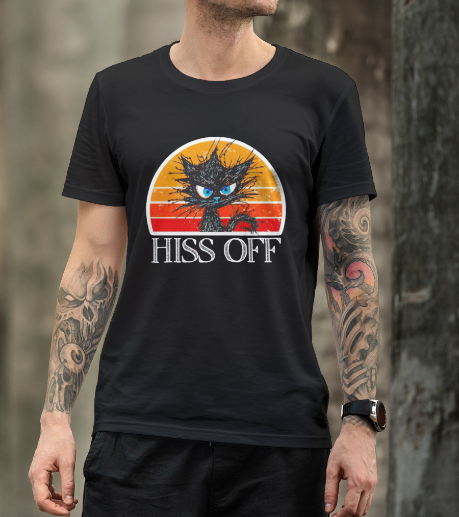 Hiss Off Funny Black Cat Vintage Sunset T-Shirt
