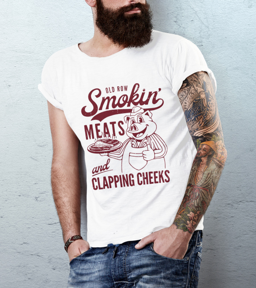 Old Row Smokin' Meats And Clapping Cheeks Pig With Tray T-Shirt