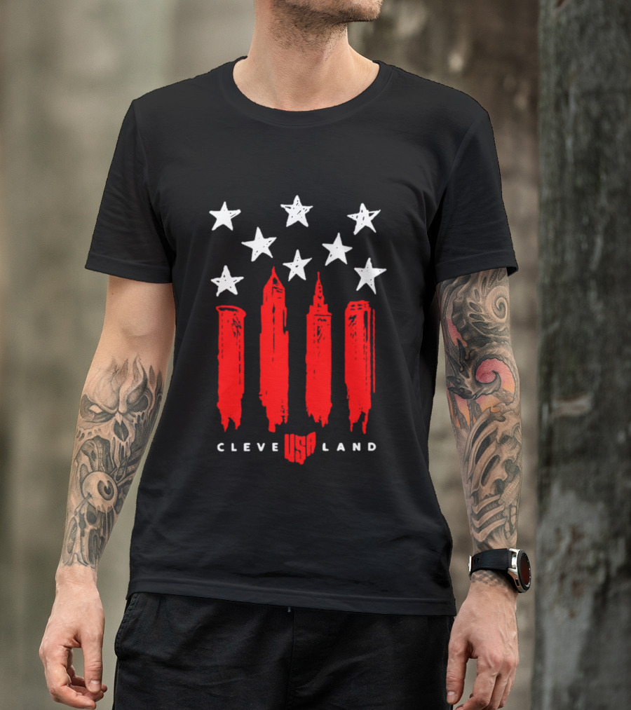 Cleveland USA Land Stars And Stripes Skyline T-Shirt