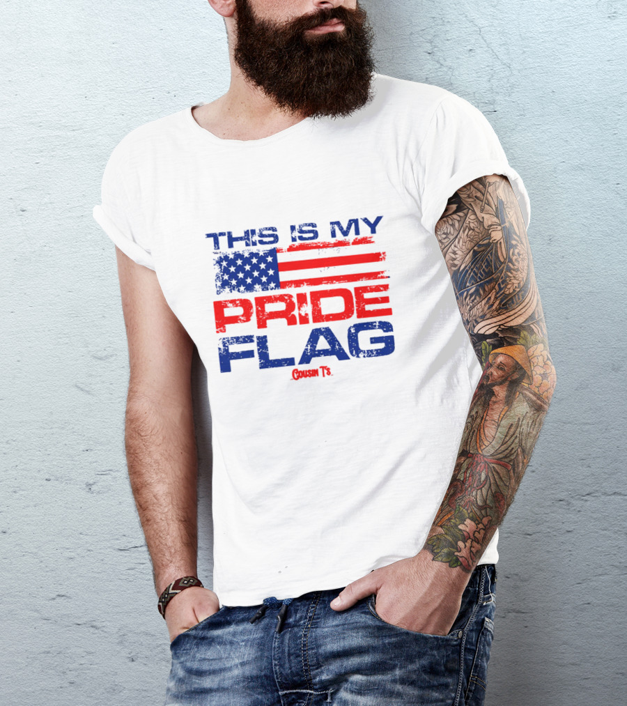 This Is My Pride Flag Cousin T’s American Flag Text T-Shirt