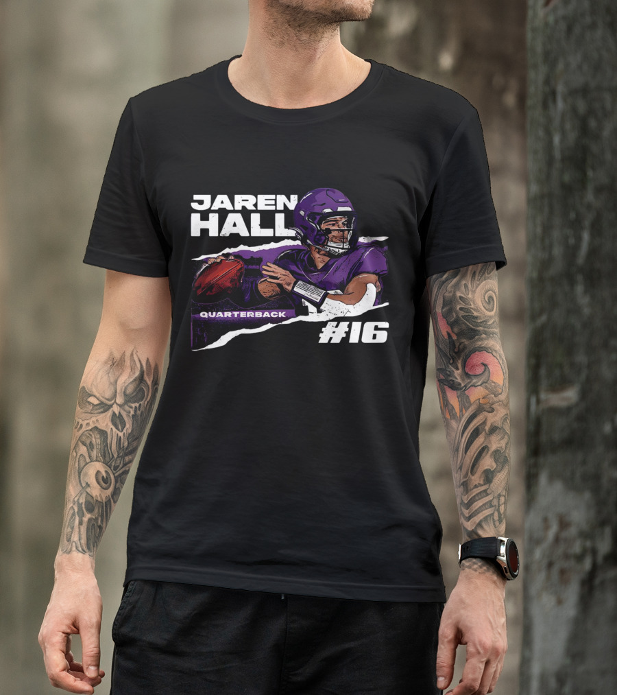 Jaren Hall Minnesota Quarterback #16 Torn Football T-Shirt