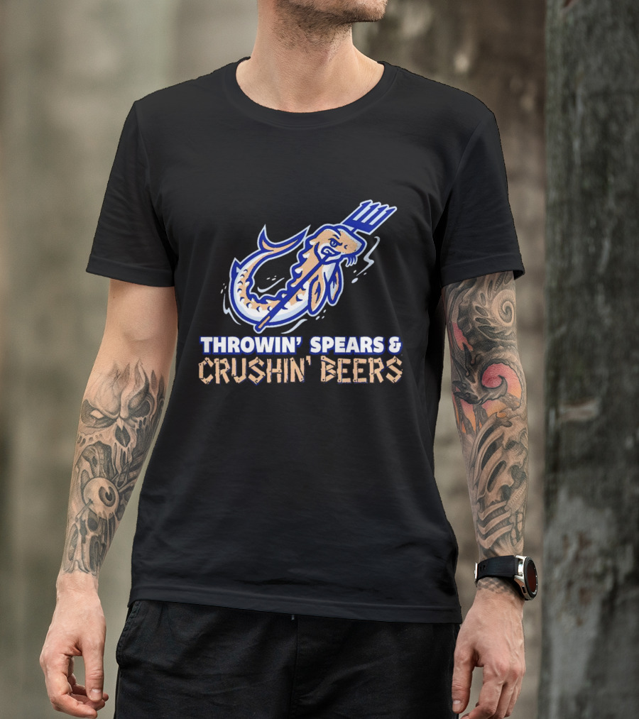 Throwin' Spears And Crushin' Beers Catfish With Pitchfork T-Shirt