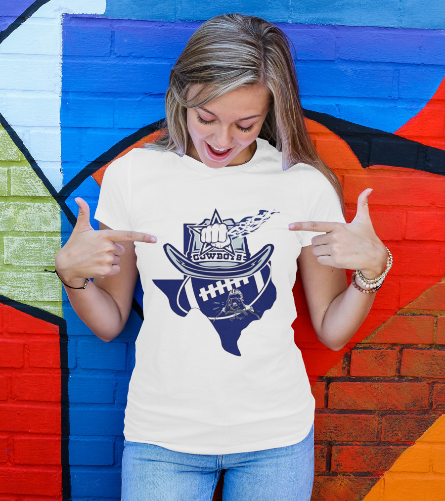 Texas Cowboys Star Hat Fist Football Map T-Shirt