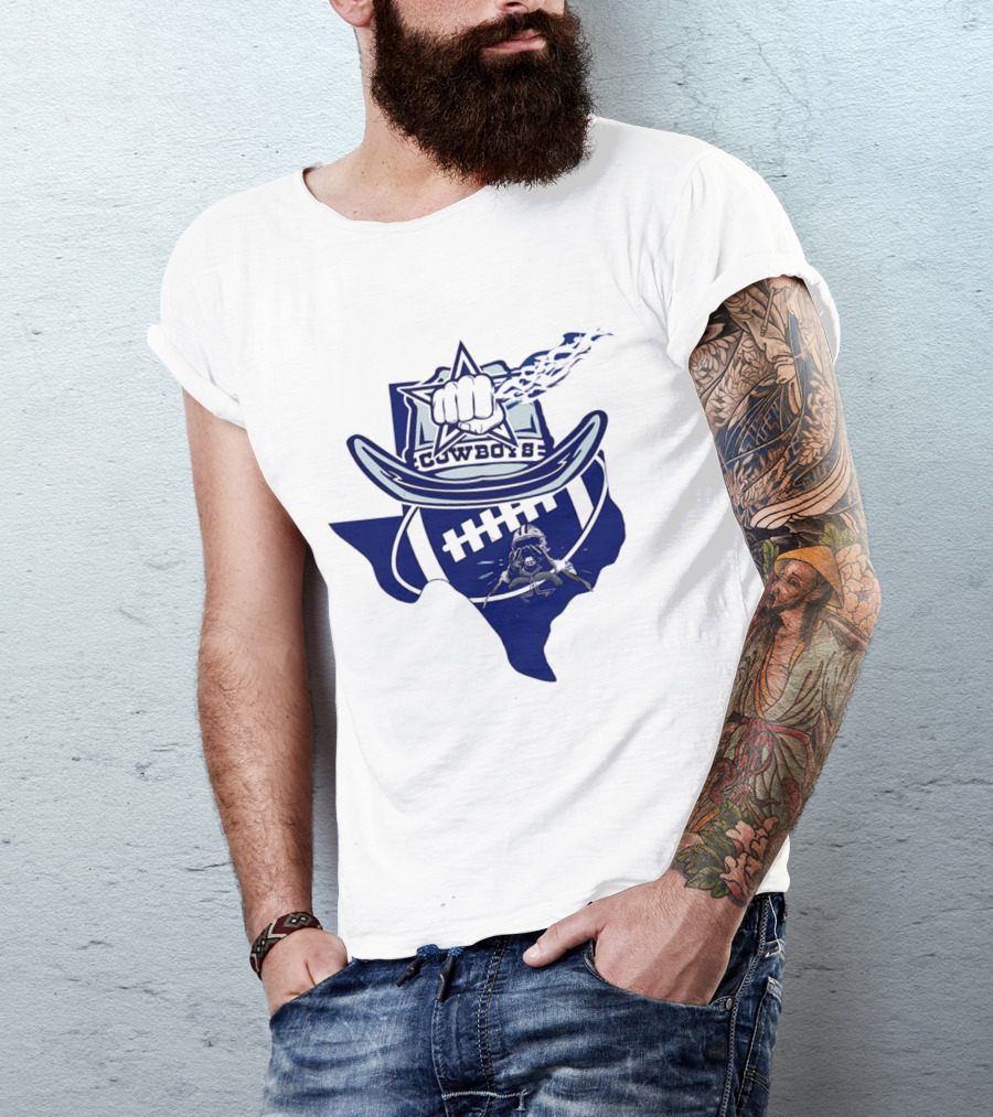 Texas Cowboys Star Hat Fist Football Map T-Shirt