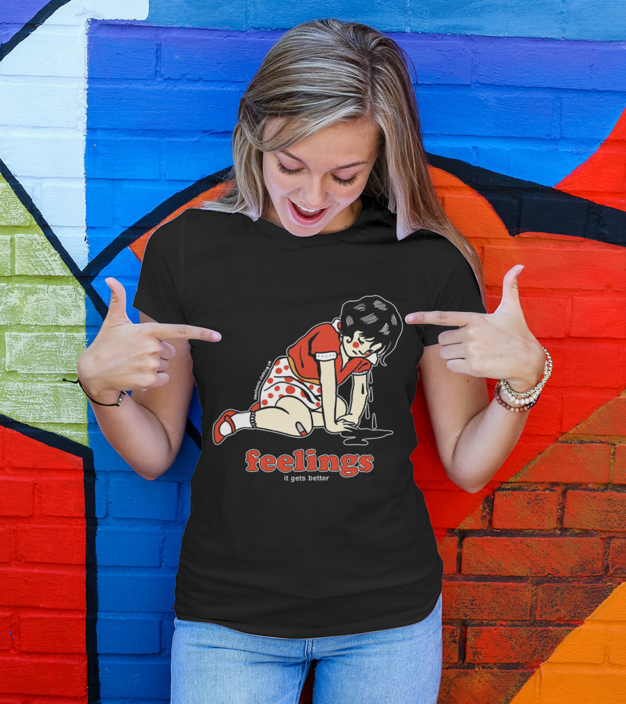 Feelings It Gets Better Vintage Cartoon Girl Red Polka Dot Dress T-Shirt