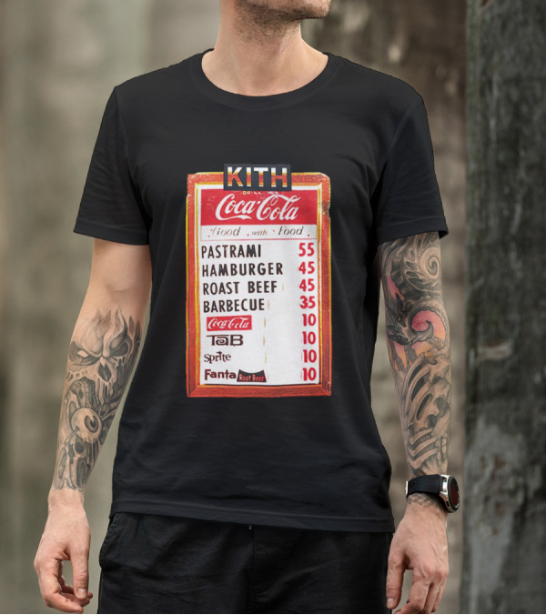 Kith Coca Cola Good With Food Vintage Menu Pastrami Hamburger Roast Beef Barbecue TaB Sprite Fanta Root Beer T-Shirt