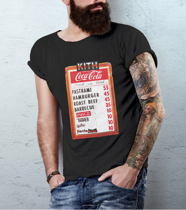 Kith Coca Cola Good With Food Vintage Menu Pastrami Hamburger Roast Beef Barbecue TaB Sprite Fanta Root Beer T-Shirt